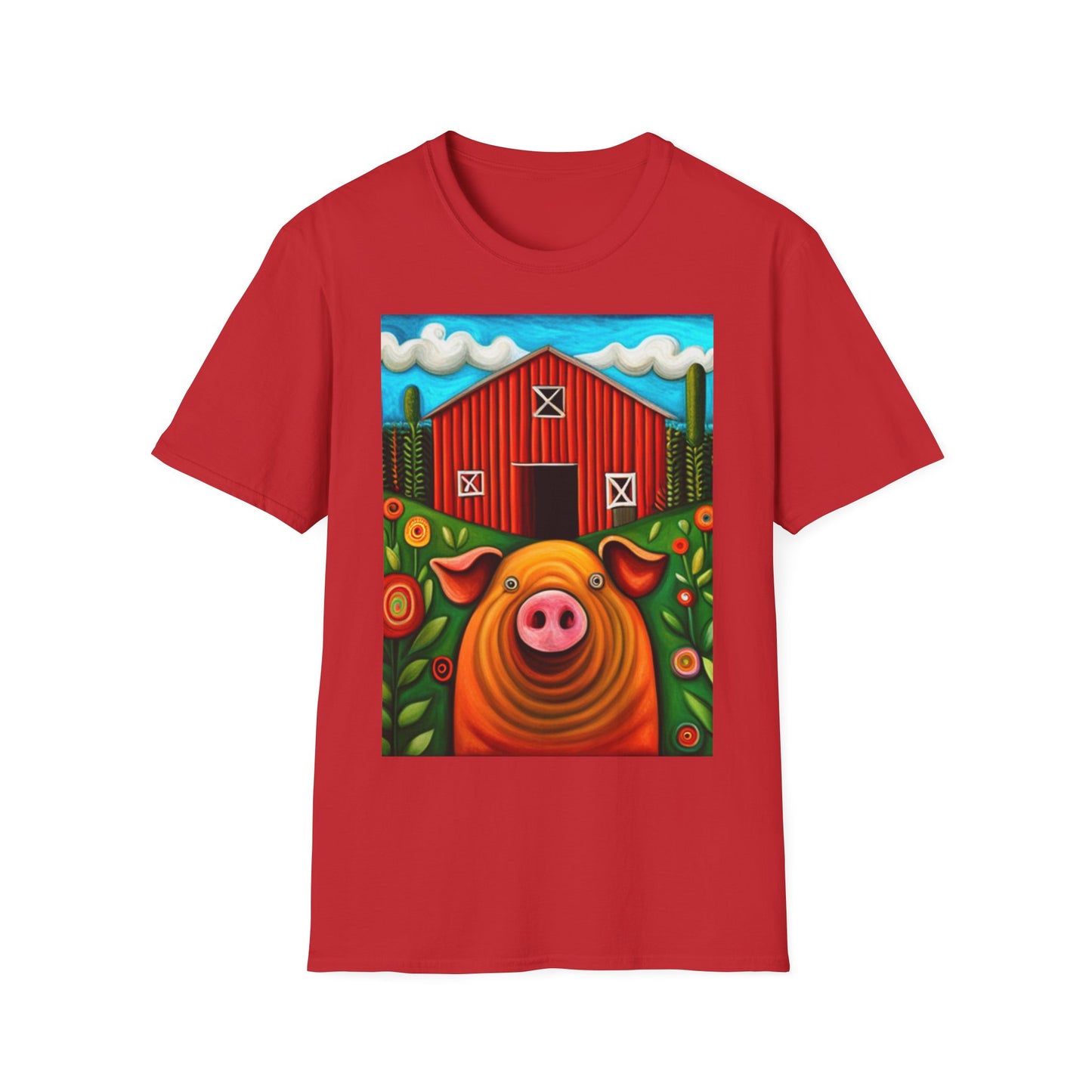 Big Orange Pig on Unisex Softstyle T-Shirt