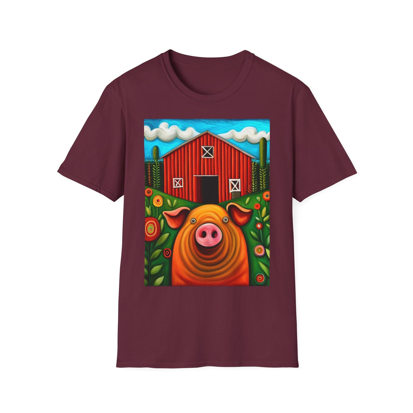 Big Orange Pig on Unisex Softstyle T-Shirt