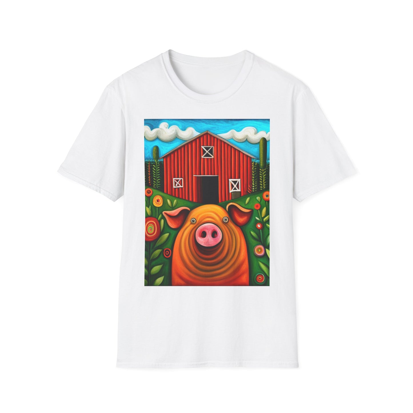 Big Orange Pig on Unisex Softstyle T-Shirt